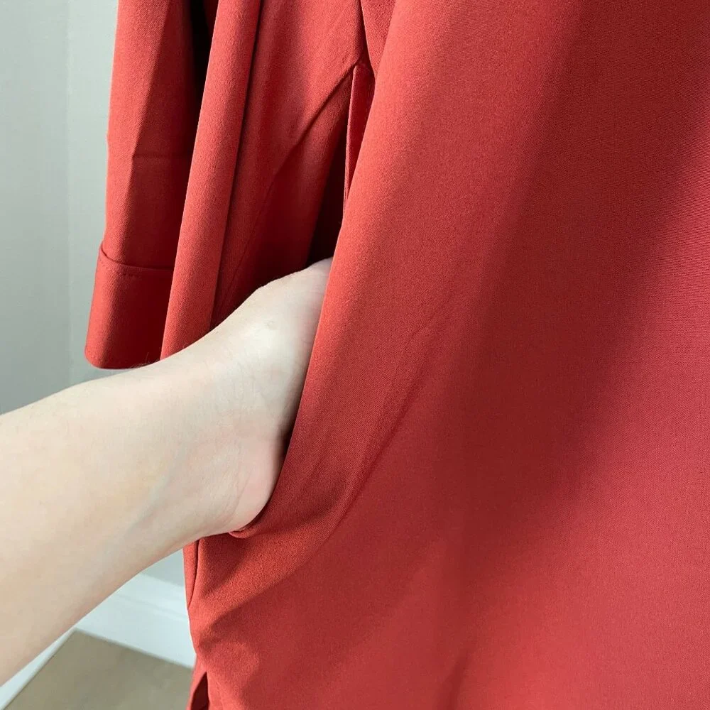 Susan Graver Woman Plus 4XP Rust Button Up Tunic Top Shirt Pockets Long Sleeve - Picture 6 of 10